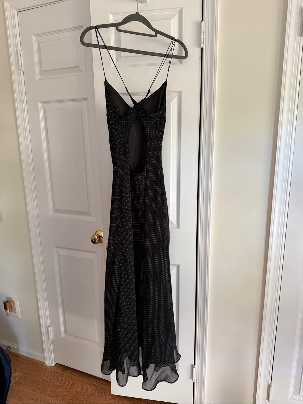 Lauren Ralph Lauren 100% Silk Black Polka Dot Low Back Slip Maxi Dress 10 - Picture 7 of 11